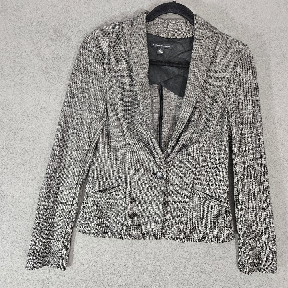 Banana Republic Womens Wool Blend Blazer Jacket Houndstooth Gray 1 Button SZ 10